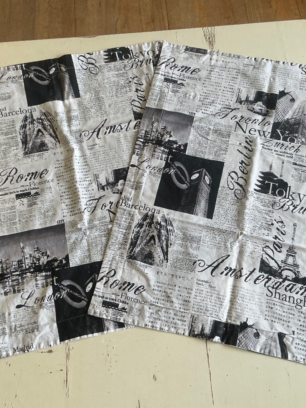 Alamode Home Cities Newspaper Print Cotton Pillow Cases Black White